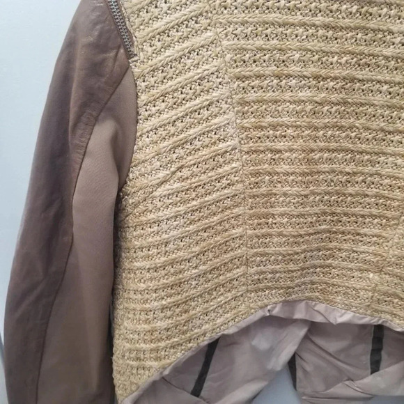 Rudsak Benedetia Straw Leather Cropped Tan  Brown Jacket S - Picture 7 of 14